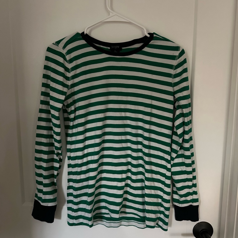 J. Crew Striped Green and White Top